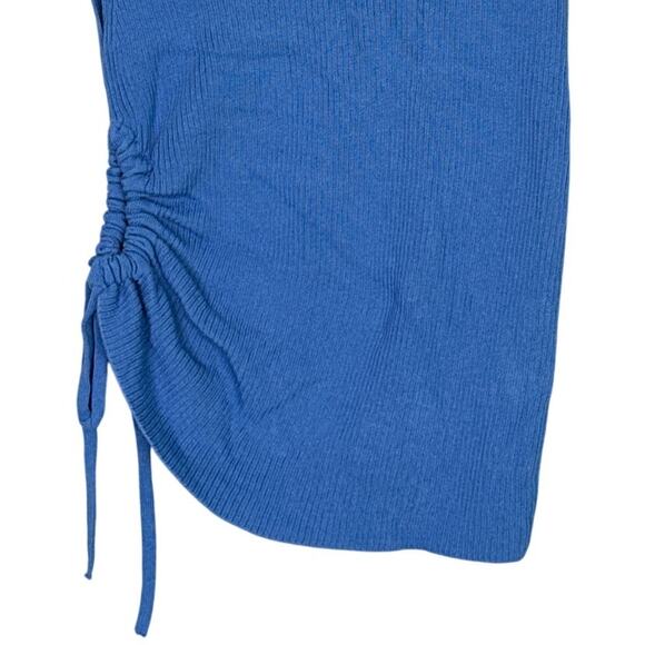 Zara Sleeveless Side Key Hole Tie Ruched Ribbed Tank Top Crop Tank Top S Blue - Picture 5 of 15